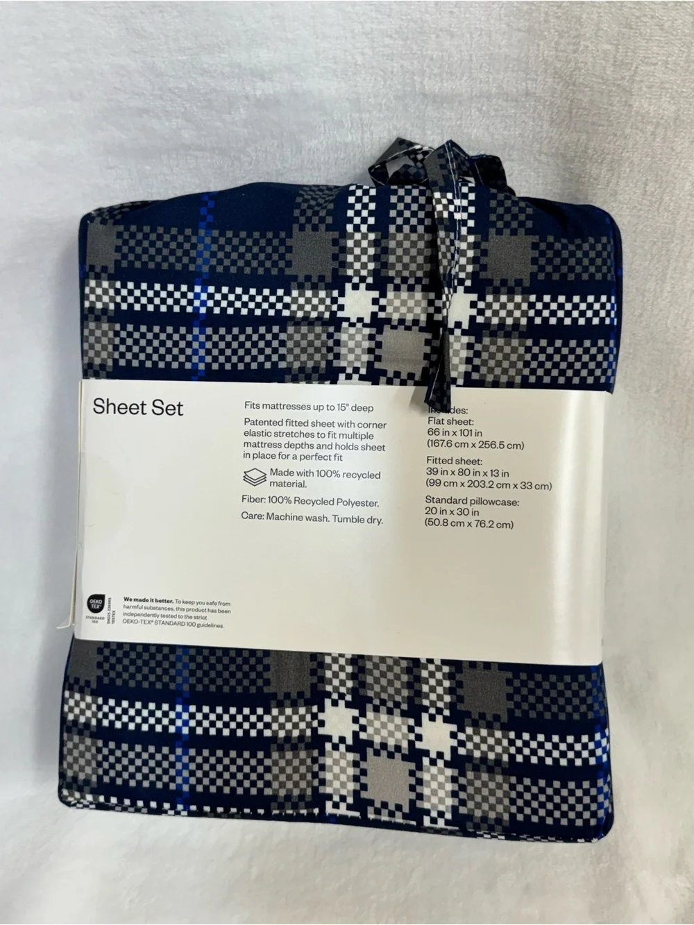 Microfiber Sheet Set Blue Plaid - Room Essentials NEW Size Twin XL